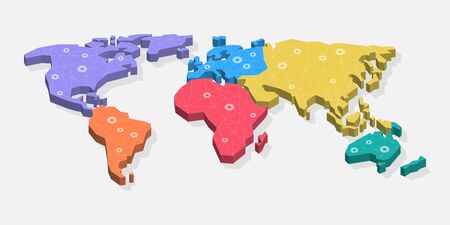 Modern 3D World Map Symbol with colored continents. Easy to use for your website or presentation.のイラスト素材