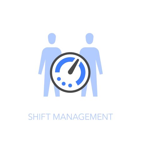 Employee shift management symbol with timer and two people. Easy to use for your website or presentation.のイラスト素材