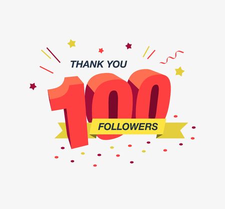 Thank you 100 social media followers, modern flat banner. Easy to use for your website or presentation.のイラスト素材