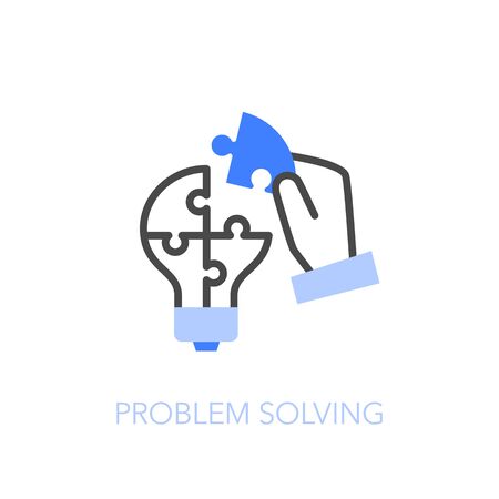Problem solving symbol with a puzzle light bulb and human hand. Easy to use for your website or presentation.のイラスト素材