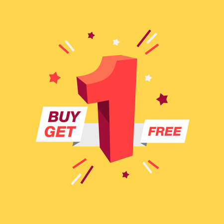 Buy one, get one free - sale promo symbol. Flat design, easy to use for your website or promotion.のイラスト素材