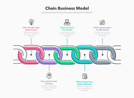 Hand drawn infographic for chain business model with 5 process steps. Flat design, easy to use for your website or presentation.のイラスト素材
