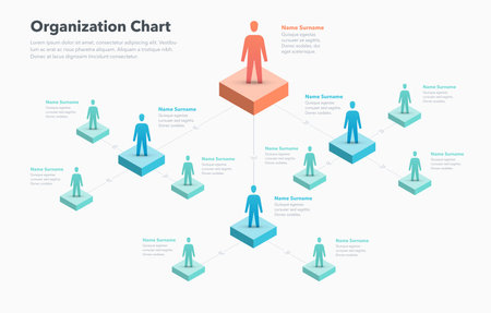 Company organization chart template with place for your content. Easy to use for your website or presentation.のイラスト素材