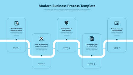 Modern business process template with 5 steps - blue version. Easy to use for your website or presentation.のイラスト素材