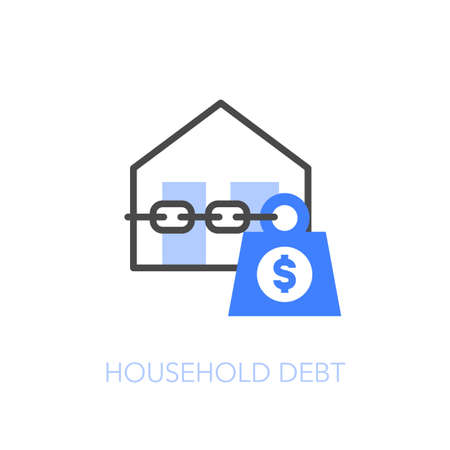 Household debt symbol with a house and a financial weight. Easy to use for your website or presentation.のイラスト素材