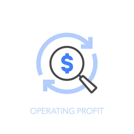 Operating profit symbol with a magnifier and process arrows. Easy to use for your website or presentation.のイラスト素材