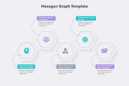 Modern business process template with five hexagon steps. Easy to use for your website or presentation.のイラスト素材