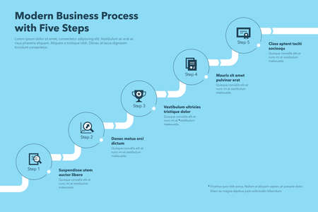 Business process chart with five steps - blue version. Easy to use for your website or presentation.のイラスト素材