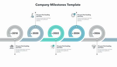 Company milestones with five colorful stages. Flat infographic design with minimalistic icons.のイラスト素材