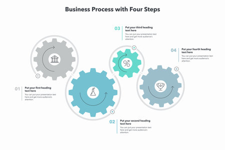 Modern business process template with four colorful steps. Simple flat template for data visualization.のイラスト素材