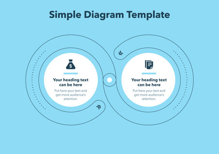 Modern business process diagram with 2 steps - blue version. Flat infographic design.のイラスト素材