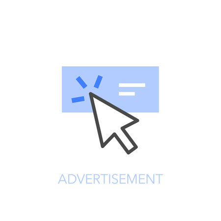 Simple visualized advertisement icon symbol with a banner and a mouse cursor.のイラスト素材