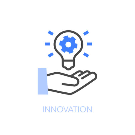 Simple visualized innovation icon symbol with a human hand and a light bulb.のイラスト素材