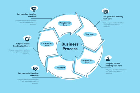 Business process template with five steps - blue version. Easy to use for your website or presentation.のイラスト素材