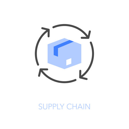 Simple visualized supply chain icon symbol with a product box and a process arrows.のイラスト素材