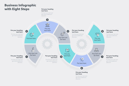 Infographic for business process with eight steps. Simple flat template for data visualization.のイラスト素材