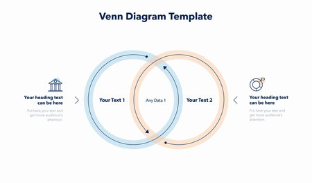 Venn diagram template with two ways and place for your content. Slide for business presentation.のイラスト素材