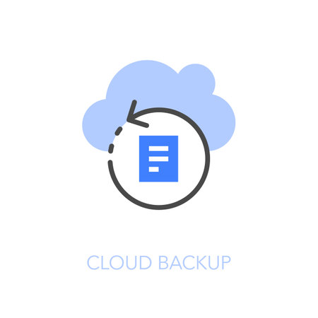Simple visualized cloud backup icon symbol with a cloud symbol and a process arrow with a data document.のイラスト素材