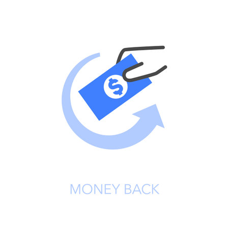 Simple visualized money back icon symbol with a bank note and a refund process arrow.のイラスト素材