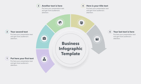 Business infographic template with five colorful steps. Flat diagram divided into five sections with place for your description.のイラスト素材