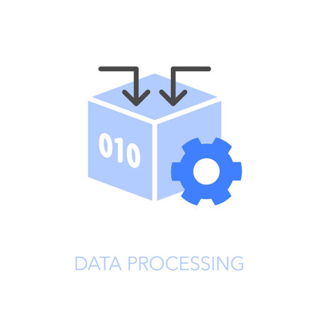 Simple visualized data processing icon symbol with a data box and a cogwheel.のイラスト素材