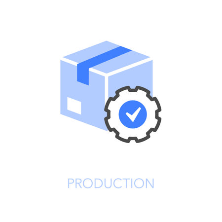 Simple visualized production icon symbol with a final product box and a process cogwheel.のイラスト素材