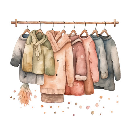 Watercolor winter clothes. Hand drawn illustration isolated on white background.の写真素材