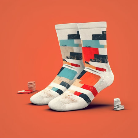 Pair of socks isolated on orange background. 3d render.の写真素材