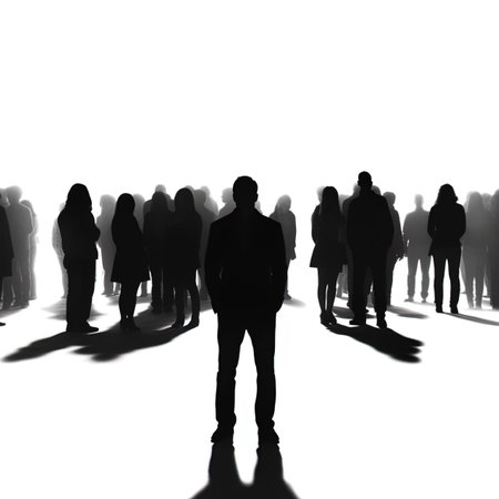 Large group of people silhouettes on white background. 3D renderingの写真素材