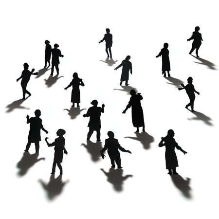 Silhouettes of a group of people on a white background.