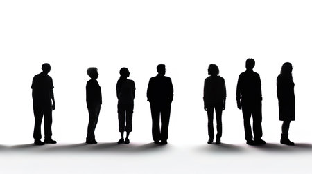 Silhouette of a group of business people on white background.の写真素材