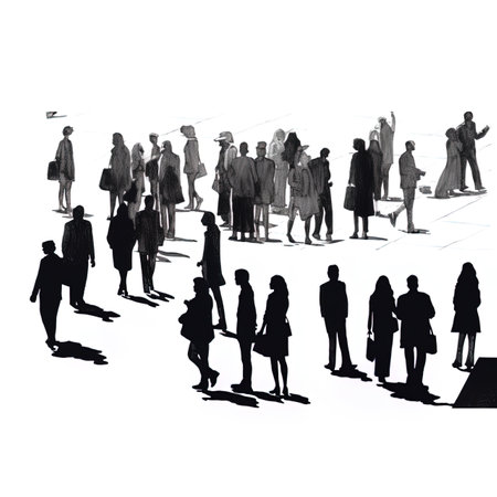 Silhouettes of Business People Walking in a Crowd - Isolated Backgroundの写真素材