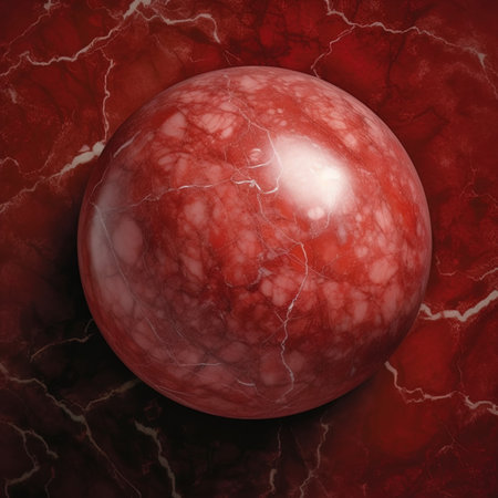 Red marble sphere on the marble background. 3d render illustration.の写真素材