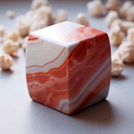 Natural agate stone on a gray background. Selective focus.の写真素材