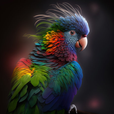 Colorful macaw parrot on dark background. 3d illustrationの写真素材