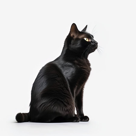 Black cat sitting on white background. Isolated on white background.の写真素材
