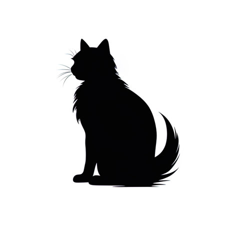 Black cat silhouette on a white background. Vector illustration of a cat.の写真素材