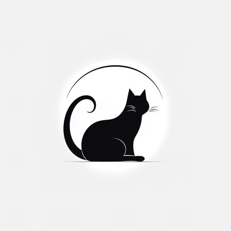 black cat sitting on a white background with a circle. vector illustrationの写真素材