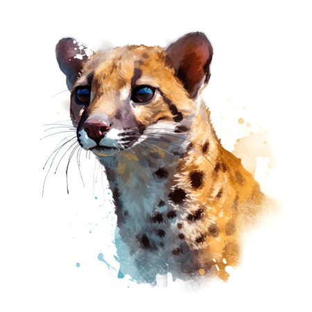 Watercolor portrait of a cheetah. Digital painting on white backgroundの写真素材