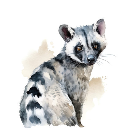 Watercolor portrait of raccoon. Hand drawn illustration isolated on white background.の写真素材