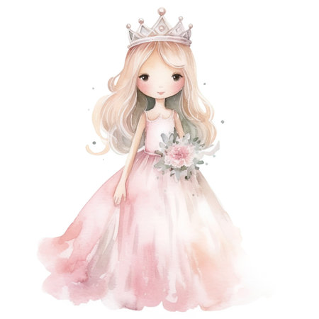 Princess watercolor illustration. Hand drawn watercolor illustration isolated on white background.の写真素材
