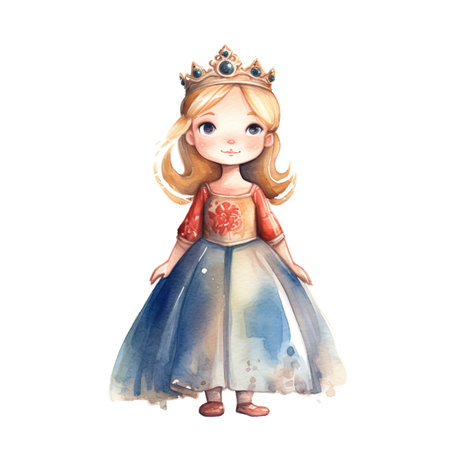 Princess watercolor illustration. Hand drawn watercolor illustration isolated on white background.の写真素材