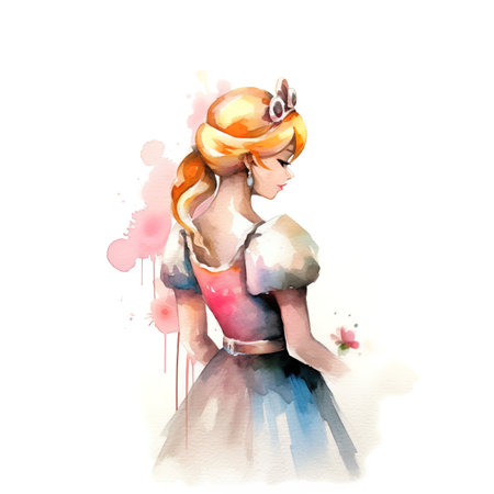 Beautiful girl in a princess costume. Watercolor hand drawn illustrationの写真素材