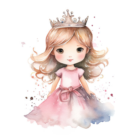 Cute little princess. Watercolor illustration isolated on white background.の写真素材