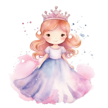 Cute princess watercolor illustration. Hand drawn watercolor illustration.の写真素材