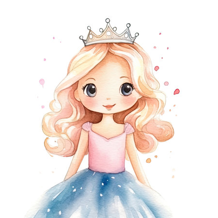 Cute princess watercolor illustration. Hand drawn watercolor illustration.の写真素材