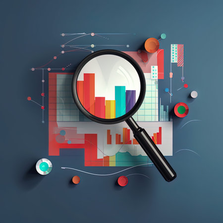 Magnifying glass on the background of the graph. Vector illustration.の写真素材