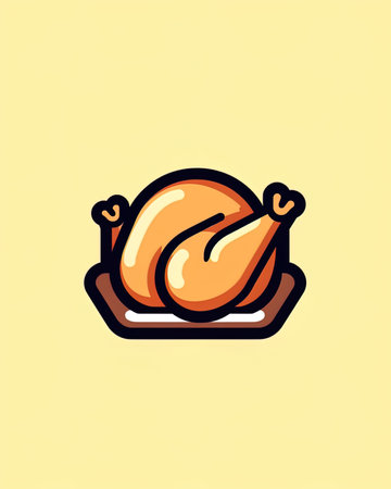 Roast chicken icon. Vector illustration of a baked chicken on a plate.の写真素材