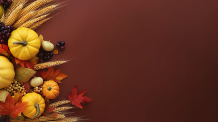Autumn background with pumpkins and wheat ears. Thanksgiving concept.