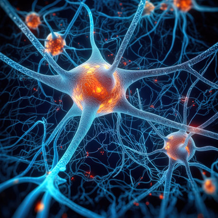 Neuron cell with neurons and nervous system. 3D illustration.の写真素材